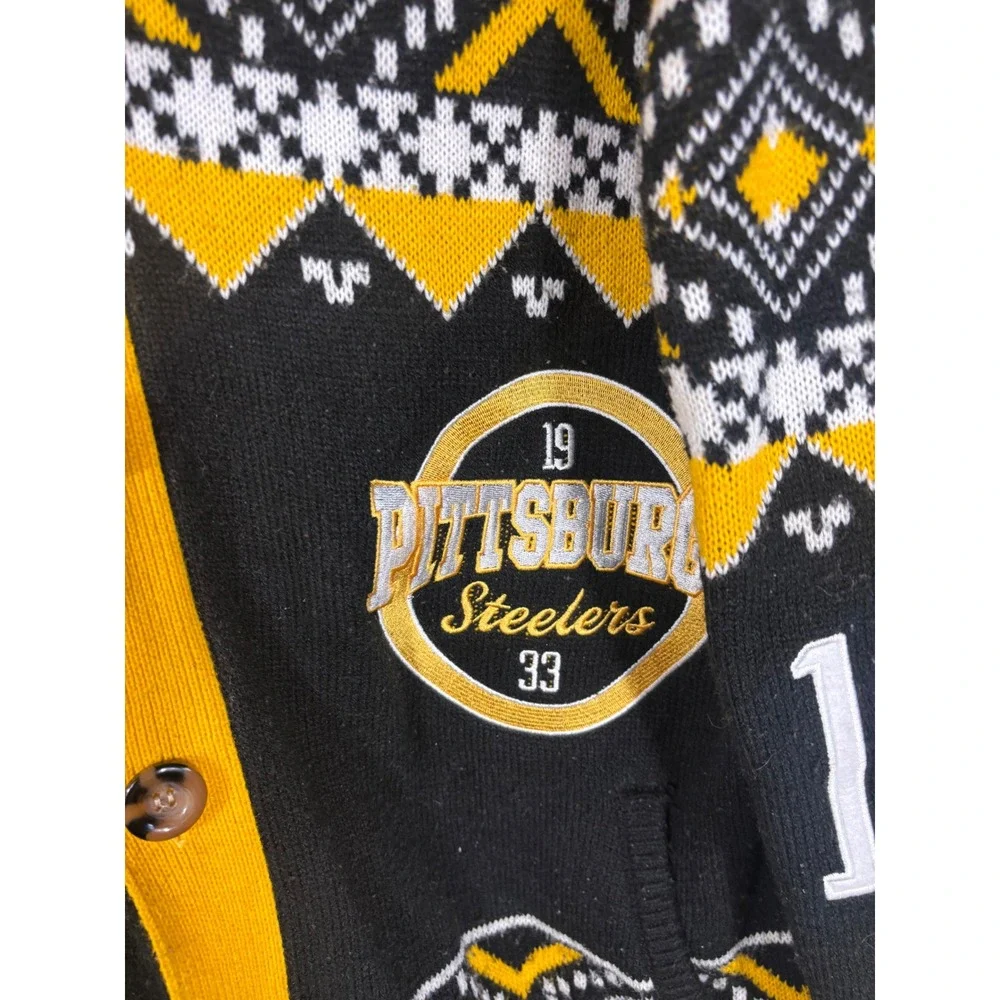NFL Team Apparel Pittsburgh Steelers Cardigan Sweater Black Gold 2XL 1933 Shawl